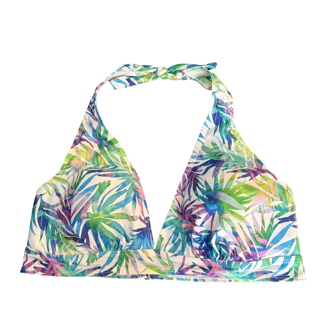 Nicole Miller Studio Swimsuit Bikini Top Size Med Multicolor Palm Print Halter
